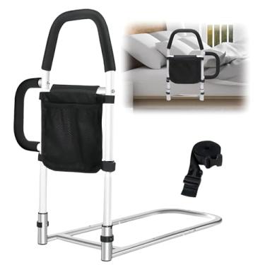 Imagem de Grade Cama Idoso Grade Cama Idoso com Alça Dobrável Antiderrapante Bolso Armazenamento Preto Grades Cama Protetor lateral Cama Idoso Grade Protecao Cama Idoso