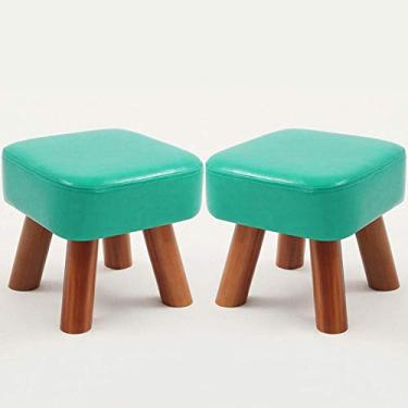 Imagem de Banqueta dobrável para pés de madeira, conjunto de 2 banquetas de couro sintético otomano, bancos estofados pequenos, banco de couro sintético, banco de sofá 32 x 28 x 28 cm (B 25 x 28 x 28 cm (1 (A