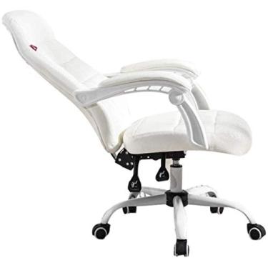 Imagem de Mesa de escritório para jogos de couro, encosto alto ergonômico ajustável, braço executivo giratório para computador, branco