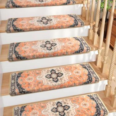 Imagem de Brakki Bullnose Escadas antiderrapantes para degraus de madeira, tapetes de escada para corredor interno, tapetes macios para animais de estimação, protetores de escada reutilizáveis, laváveis, 76 x