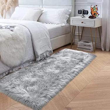 Imagem de Goolela Tapete felpudo fofo para área cinza, tapete de pele sintética de carneiro, lavável na máquina, tapete felpudo para quarto, crianças, dormitório, decoração de quarto, quarto, quarto, dormitório, tapete macio, retangular