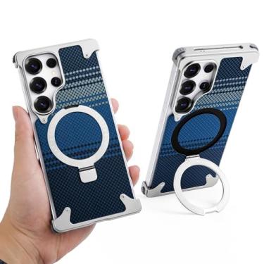 Imagem de XAOVUIR Capa para Samsung Galaxy S25 Ultra com suporte, capa fina sem moldura Kevlar S25 Ultra para Magsafe, capa protetora magnética para telefone S25Ultra para homens e mulheres 16,86 cm, Kevlar
