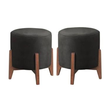 Imagem de Kit 2 Puff Decorativo Para Sala Redondo Luxo Selena Corino Cor:preto