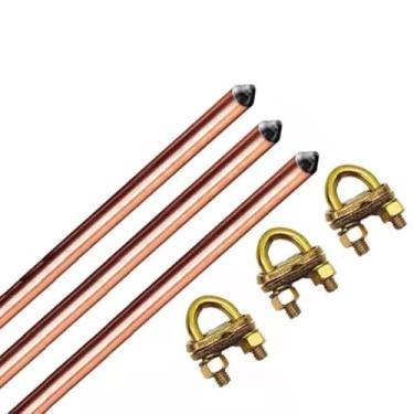 Imagem de Kit 3 Hastes de aterramento 5/8 X 2,4m Cobreada + 3 Gtdu 5/8