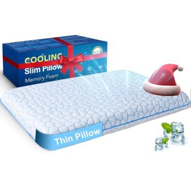 Imagem de Travesseiros planos ultrafinos para dormir, travesseiro fino de espuma viscoelástica, travesseiro ultrafino de 5,7 cm de altura, travesseiros de baixo perfil para dormir no estômago nas costas para