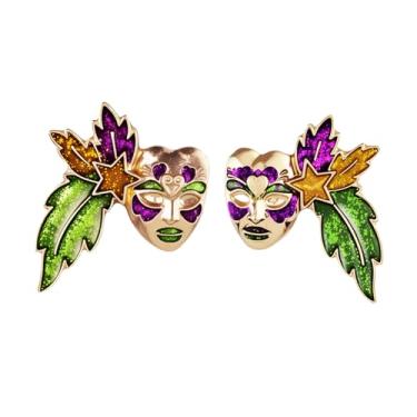 Imagem de BOOZIQ Brincos de carnaval para mulheres, máscara de flor de lis, coroa bobo da corpa, brinco moderno de declaração de carnaval, roupas de carnaval, roupas de carnaval, acessórios, joias, presente