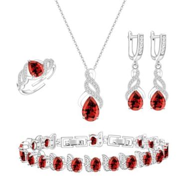 Imagem de ZCGJWE Conjunto de joias de casamento para mulheres, colar de pedras preciosas, brincos, pulseira, conjunto de joias de luxo, aniversário, dia dos namorados, dia das mães, Natal, formatura, presente