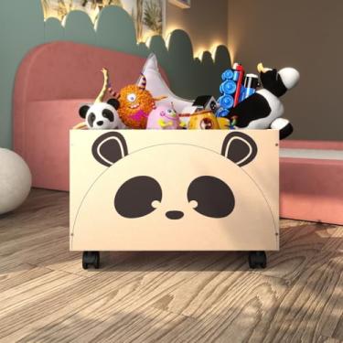 Imagem de Baú De Madeira Infantil Com Rodinhas Caixa Multiuso Para Brinquedos Caixote Organizador Decorativo(Panda)