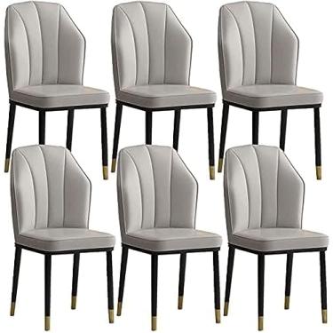 Imagem de Conjunto de 6 cadeiras de jantar de cozinha modernas com encosto alto e assento macio Cadeiras de cozinha para sala de estar Cadeira lateral de couro PU à prova de água com pernas de metal C