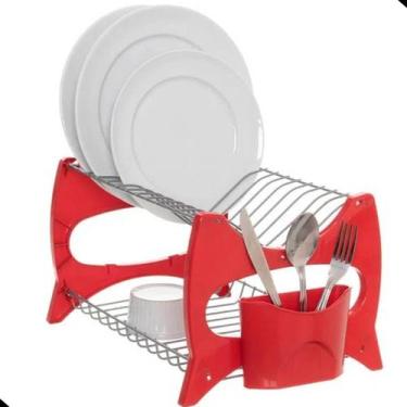 Imagem de Escorredor De Louca Cozinha 13 Pratos Copo Duplo 2 Andares Porta Talhe