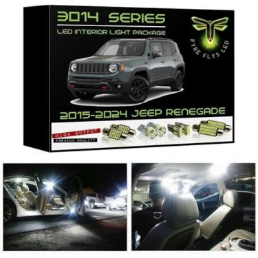 Imagem de Fyre Flys 9 peças de luzes interiores LED brancas para Jeep Renegade 2015-2024 super brilhante série 6000K 3014 pacote mapa cúpula espelho lâmpada kit e ferramenta de instalação