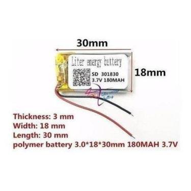 Imagem de Bateria  3,7v 180mah 3mm X 18mm X 30mm  301830 2 Fios - bgb