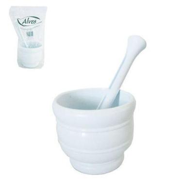 Imagem de Pilao com Socador de Plastico Branco 550ml 9x11cm de Diametro - Alves