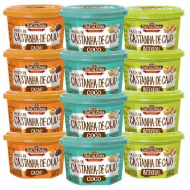 Imagem de KIT 12 Potes Pasta de Castanha de Caju ORIGINAL(4 Sabor Cacau, 4 Coco 