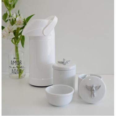 Imagem de kit Higiene Bebê Potes K022 Cotonete Prata Algodão Limpeza Porcelana M