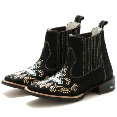 Imagem de Bota Feminina Texana Country Cano Curto Bico Quadrado - RBOTAS, Preto,