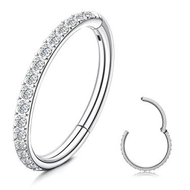 Imagem de SAILIMUE G23 Anéis de nariz de titânio CZ para mulheres 18G 16G Clicker Segmento articulado Septo Lábio Anéis Tragus Conch Helix Cartilagem Rook Daith Brincos Argola Piercing Joias Diâmetro 6 mm 8 mm