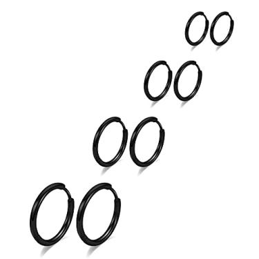 Imagem de Brincos de argola de aço inoxidável cirúrgico 316L, brincos masculinos de argola dourada, prata, preto, hipoalergênicos, 6 mm, 8 mm, 10 mm, 12 mm, pequenos, para piercings de cartilagem, Metal, aço