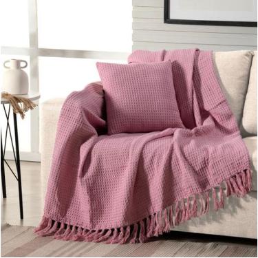 Imagem de Manta Decorativa Para Sofá Boho Favo de Mel Rosa - FASTLAR, 140x250cm