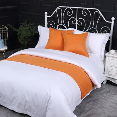 Imagem de Cachecol de corredor de cama de hotel simples cor sólida decoração respirável moderno protetor de cama de quarto sem desbotamento toalha de cama para cama de casal queen king size - laranja||1 fronha
