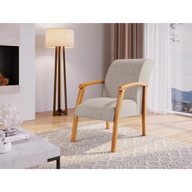 Imagem de Poltrona Para Sala De Estar Em Veludo Braços Eucalipto Elise Bona Vita Móveis Cinza/Madeirado