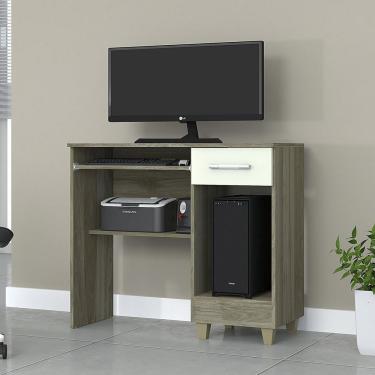 Imagem de Mesa Escrivaninha Para Computador 1 Gaveta Zambê Magno Móveis Angelim/Off White