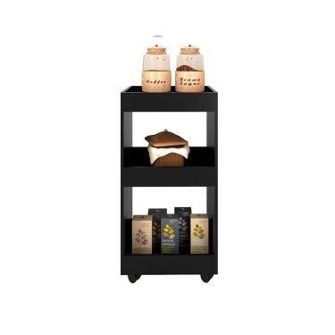 Imagem de Adega Multiuso Seul 03 Prateleiras Preto Com Rodízios