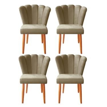Imagem de Kit 4 Cadeiras Poltrona Sala de Jantar Penteadeira Reforçada Decorativa Pétala Suede