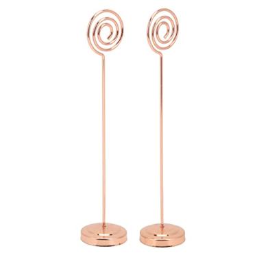 Imagem de GLOGLOW Suporte de clipes de memo, 2 peças de 200 mm suporte para número de mesa, nome e cartão, clipe de lembrete, suporte para cartão de visita, foto de metal com base (ouro rosa)