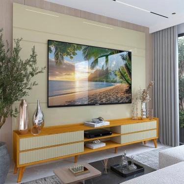 Imagem de Rack com Painel para Tv 84 Polegadas 4 Gavetas com Pés Madeira 217cm 100% Mdf Luminare/magnífico Off White/Naturale