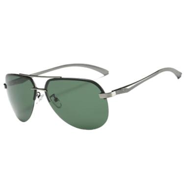 Imagem de Óculos de sol com proteção UV400 para homens e mulheres | Dobradiças de metal em alumínio, lentes coloridas | Para dirigir e praticar esportes ao ar livre, verde escuro