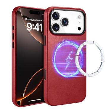 Imagem de ICARER Capa para iPhone 17 Pro, capa de couro genuíno, compatível com carregamento sem fio MagSafe, compatível com Apple iPhone 17 Pro 6,3 polegadas modelo 2025 (vermelho)