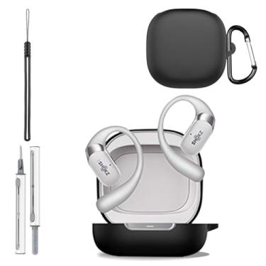 Imagem de Capa para SHOKZ OpenFit 2+, capa protetora de silicone para SHOKZ OpenFit 2+, capa de corpo inteiro à prova de choque com proteção contra arranhões, com chaveiro, cordão e kit de limpeza, preta