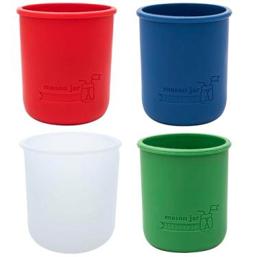 Imagem de Mangas/jaquetas de silicone de 473 ml para proteger bolas, Kerr, potes de conserva da Mason Jar Lifestyle (4, Americana Multicolor)
