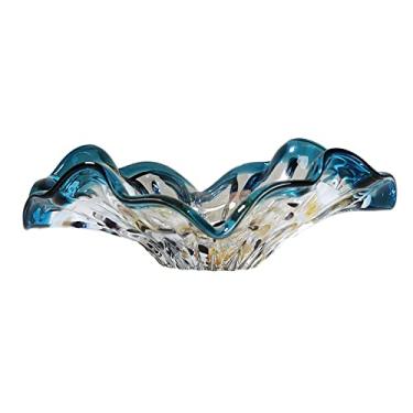 Imagem de Tigela de frutas de vidro folha de lótus fruteira casa sala de jantar decoração de mesa prato de frutas tigela de doces arte moderna prato de frutas transparente cesta de frutas (tamanho: C)