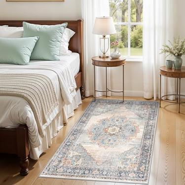 Imagem de TOPRUUG Tapete de corredor de entrada 3x4 - Tapetes laváveis antiderrapantes para cozinha, tapete de porta ultrafino macio, entrada interna, resistente a manchas, tapete pequeno para banheiro (azul