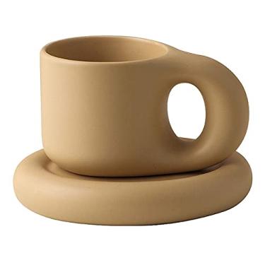 Imagem de Canecas de café expresso de cerâmica canecas de café caneca fascinante com pires conjunto presentes criativos (300 ml) caneca de café (cor: B)