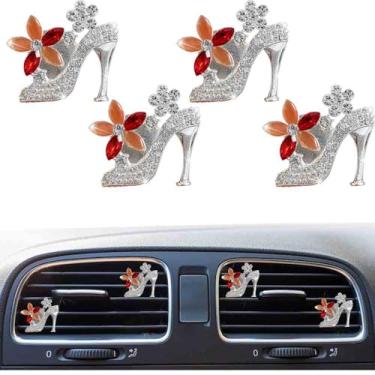 Imagem de 4 peças de strass de cristal sapato de salto alto clipe de saída de ar para carro purificador de ar enfeite de presente decorativo universal para meninas e mulheres (laranja)