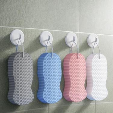 Imagem de 1 esponja de banho esfoliante – Esponja de banho de bucha para remoção de pele morta, limpeza (rosa)