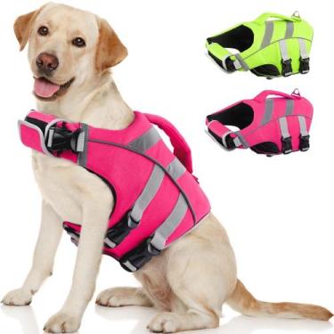 Imagem de Colete de natação reflexivo rosa médio Kuoser Dog Life Jacket