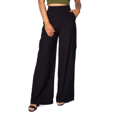 Imagem de Calça Pantalona Feminina The Style Box com Bolso Cargo Preto, Preto, G