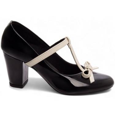 Imagem de Sapato Social Scarpin Scarpan Salto Médio Alto Grosso Feminino 7 cm Bo