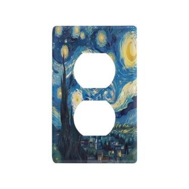 Imagem de Blueangle The Starry Night Art Duplex Outlets Wall Plate, tamanho padrão, placas de cobertura de tomada elétrica de 1 gangue para decoração de quarto de escritório em casa, 4,53 x 2,76 polegadas (701)