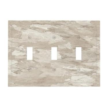 Imagem de Nadoabtm Placa decorativa para interruptor de luz, textura de mármore bege avançado, placa de parede de 3 grupos, tampa de tomada elétrica tripla para decoração de casa de fazenda e escritório