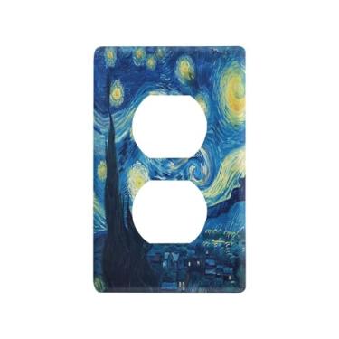 Imagem de Blueangle The Starry Night Art Duplex Outlets Wall Plate, tamanho padrão, placas de cobertura de tomada elétrica de 1 gangue para decoração de quarto de escritório em casa, 4,53 x 2,76 polegadas (681)
