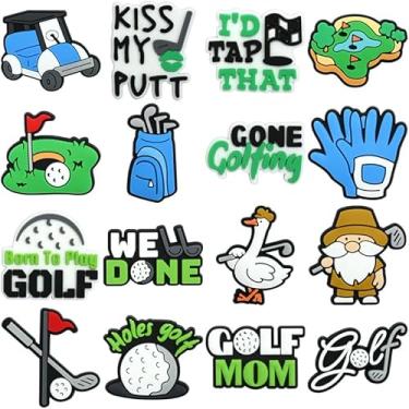 Imagem de INGHOOD Pingentes de decoração de sapatos com tema de golfe, 16 peças, pingentes de sapato de bola de golfe para jogadores de golfe, acessórios de pingente de sapato de PVC para decoração de pulseira