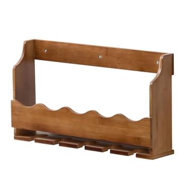 Imagem de Rack de vinho moderno montado na parede - Suporte de garrafa de madeira fabricado com estilo para bar doméstico, cozinha e sala de estar - Prateleira de vinho simples para restaurantes e armários de