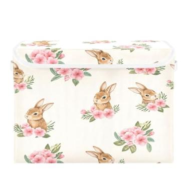 Imagem de SEHANY Cestas de armazenamento fofas de coelho de desenho animado com tampas, organizador de caixas de armazenamento de tecido para armário de roupas, cobertor de escritório, berçário, 42 x 32 x 30 cm