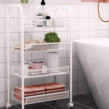 Imagem de Carrinho com rodinhas de 4 camadas - Organizador de armazenamento de cozinha de malha vintage com rodas e alça, prateleira utilitária multiuso para banheiro, escritório, sala de jantar - Cor A