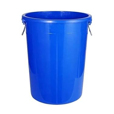 Imagem de Lixeira externa 50/60/100/160/280L, lixeira comercial de grande capacidade com tampa, lixeira grossa de cozinha doméstica lata de lixo industrial redonda (50L, azul sem cobertura)